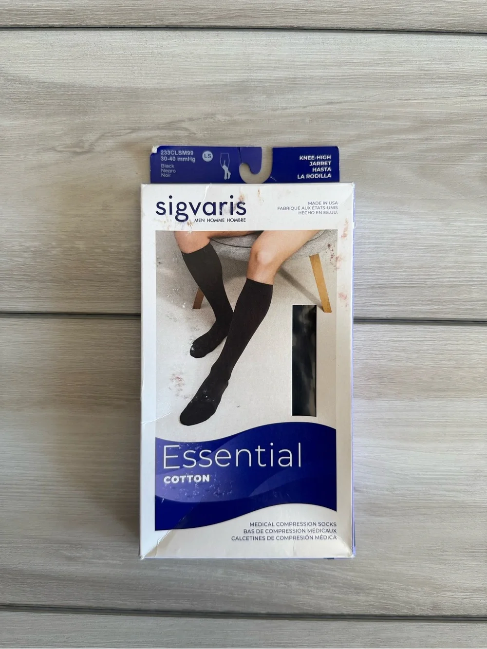 Sigvaris Essential Cotton Calf Compression Socks Black Sz Large Short NWT IN PKG